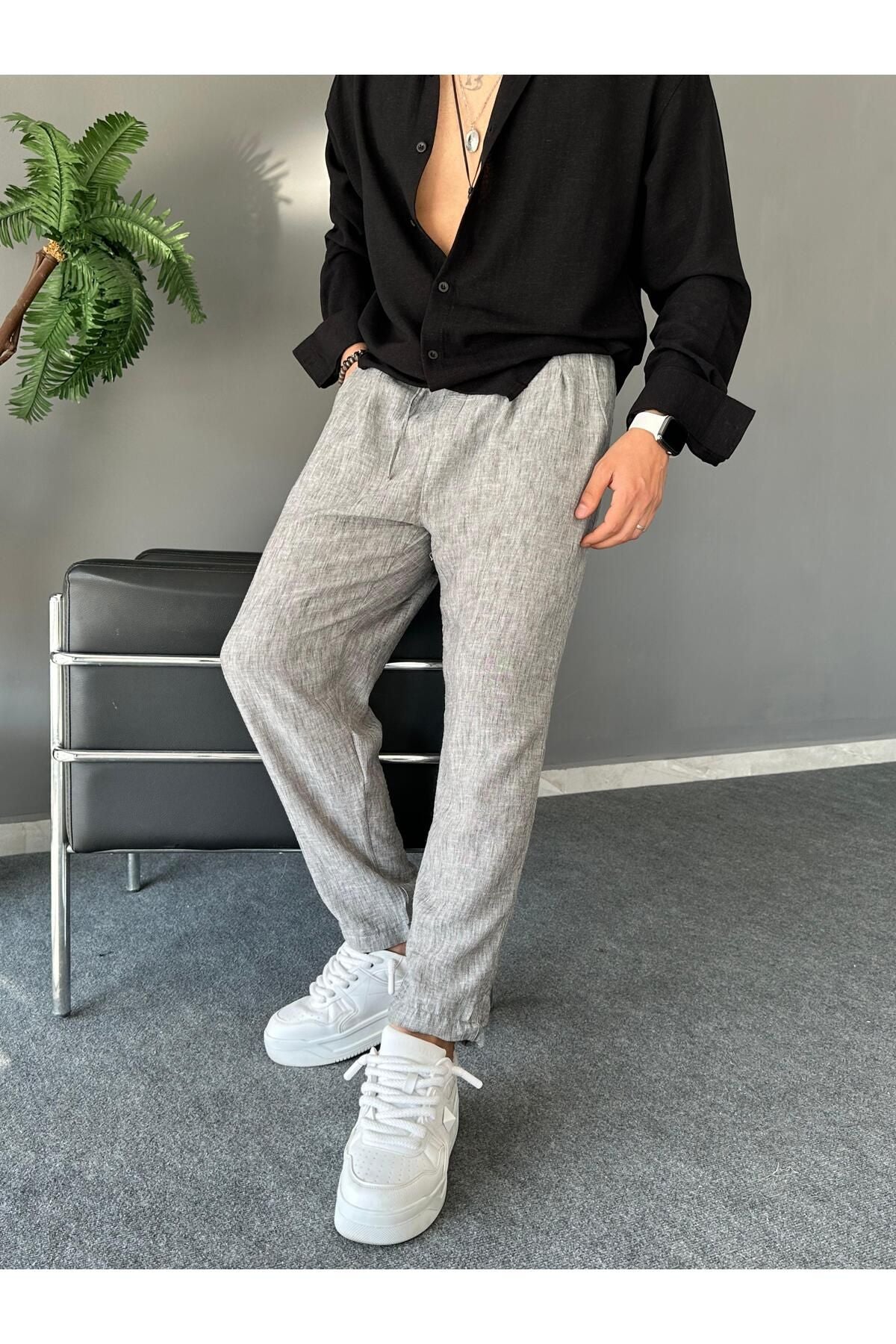 Pantalon Jogger en Lin