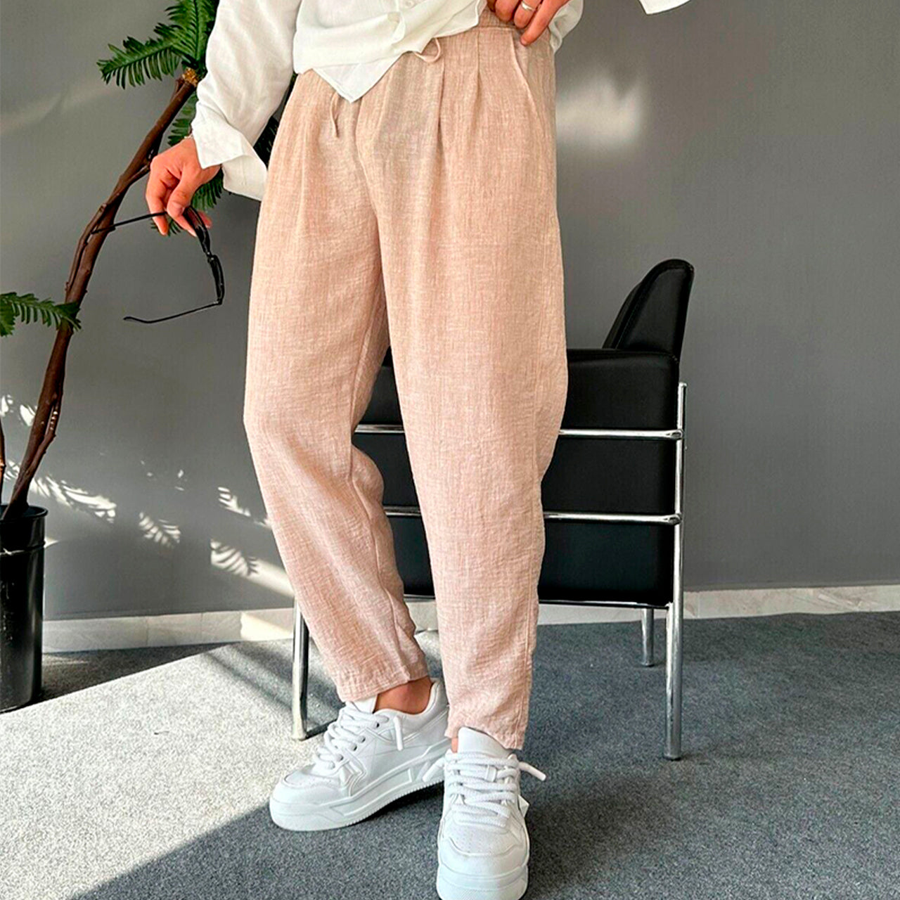 Pantalon Jogger en Lin