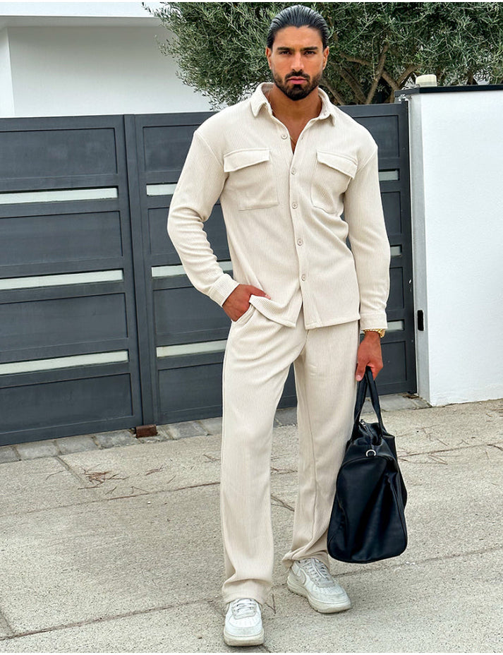 Ensemble Over Plissé Blanc cassé